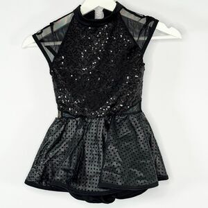 Curtain Call Black Sequin Faux Leather Leotard Tutu Child Small